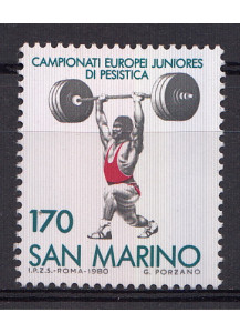 1980 San Marino Campionato Europeo Juniores Sollevamento Pesi 1 valore nuovo Sassone 1064